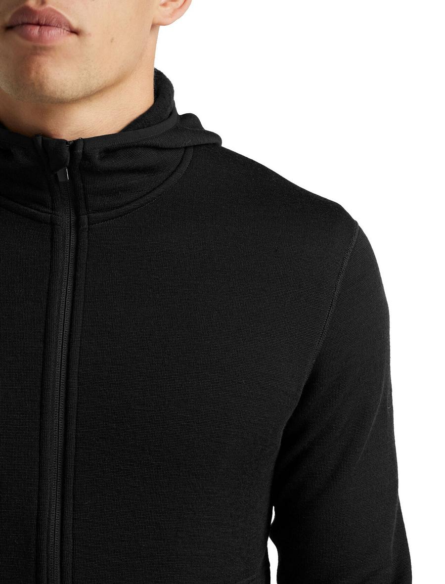 Men's Icebreaker RealFleece® Merino Elemental Long Sleeve Zip Hood Jackets Black | CA 1706MQZA